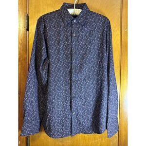 Rugby University Stretch Shirt Mens Small Purple Floral Long Sleeve Button Up